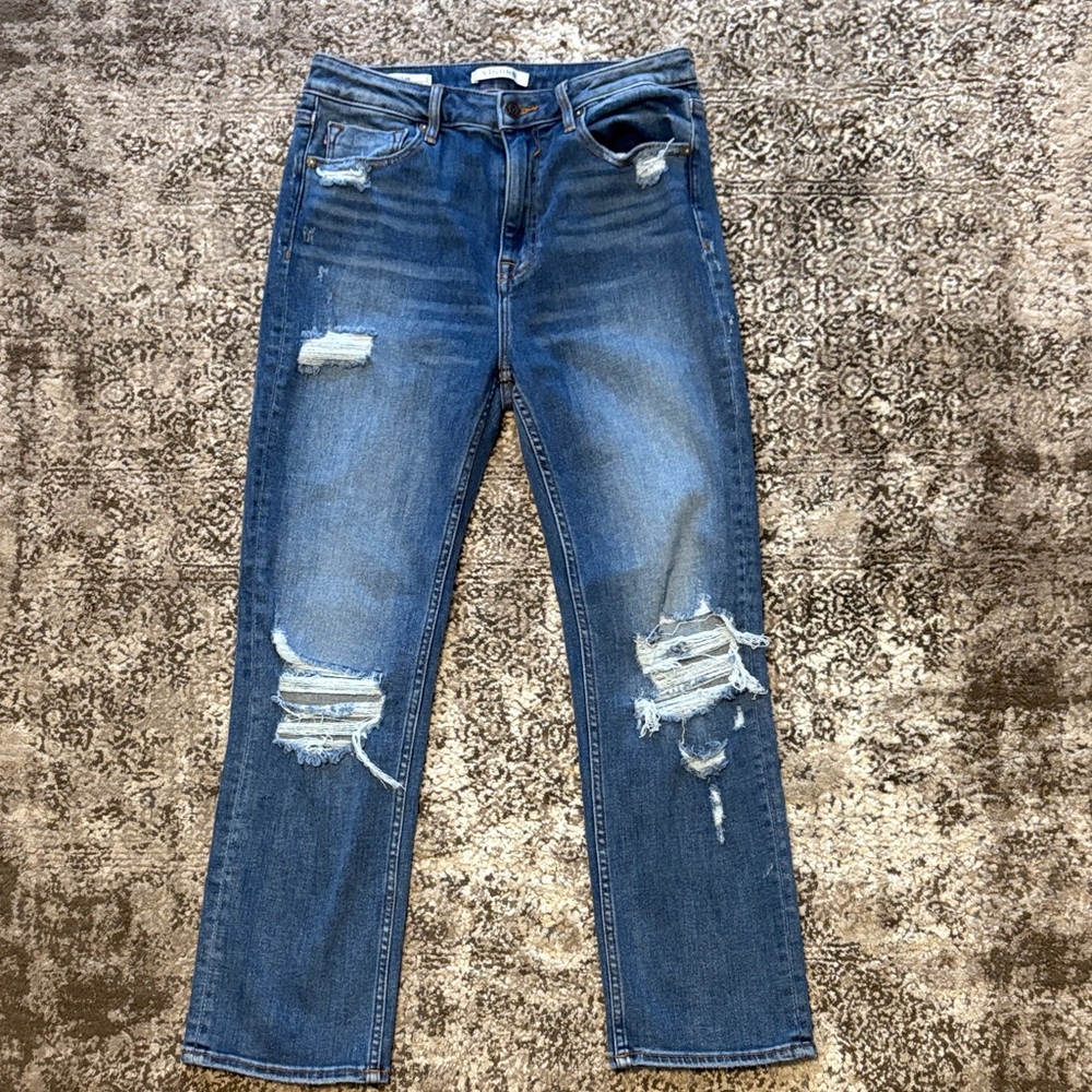 Vigoss Women's Distressed Straight Leg Jeans - Blue
